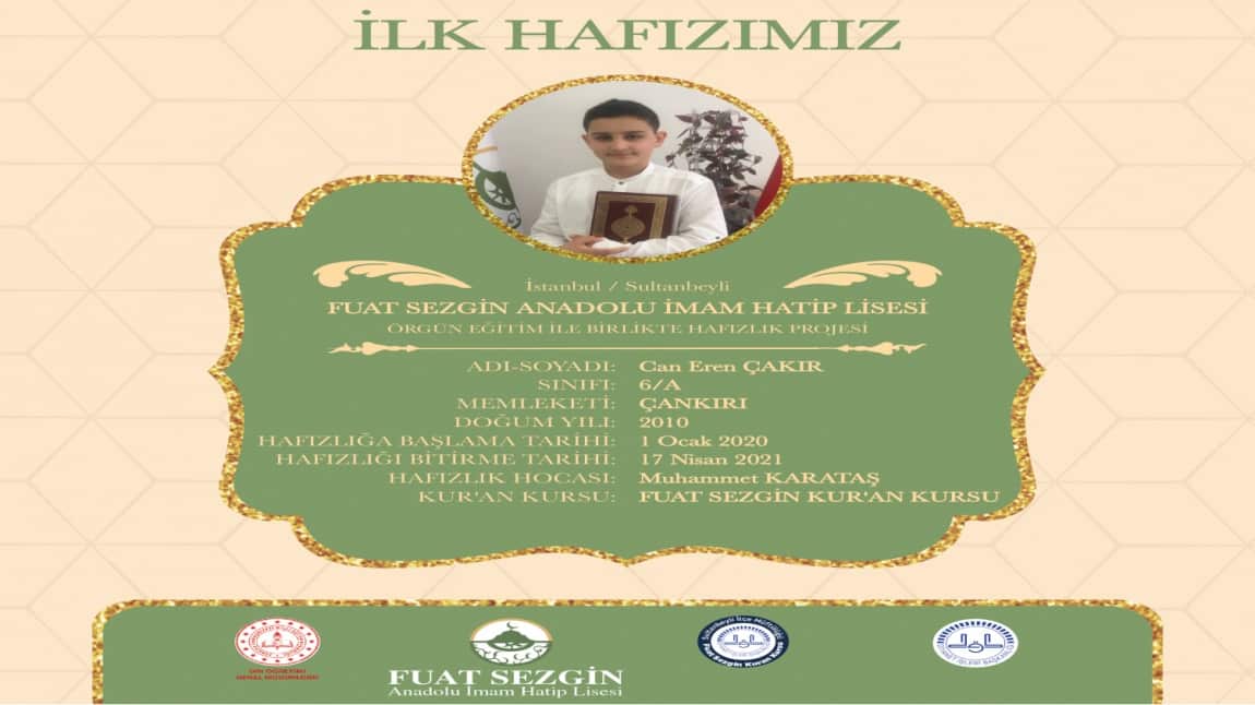 Ilk Hafizimiz Hayirli Olsun Fuat Sezgin Anadolu Imam Hatip Lisesi